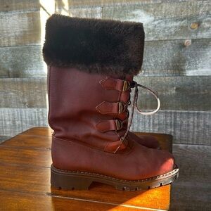 Vintage Sorel boots leather made in Canada faux fur lined size 7 1/2